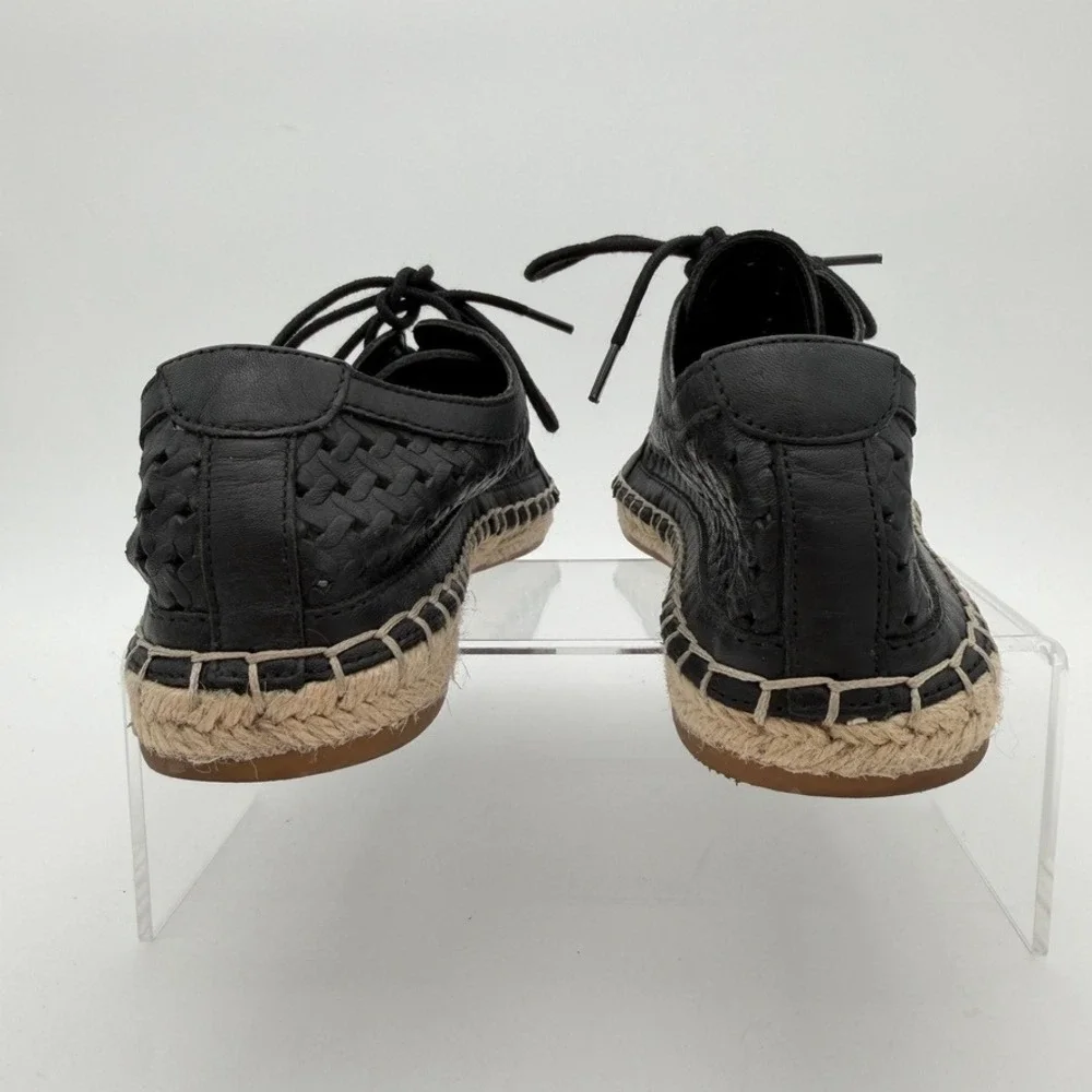 Vince Camuto Woven Leather Espadrille Sneakers Black Lace Up Women's 6M